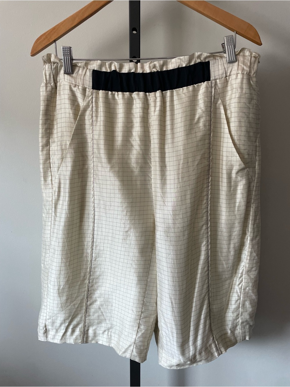 RARE Babaton 1-01 100% Silk Wide Leg Long Shorts Longline Windowpane Grid Jorts